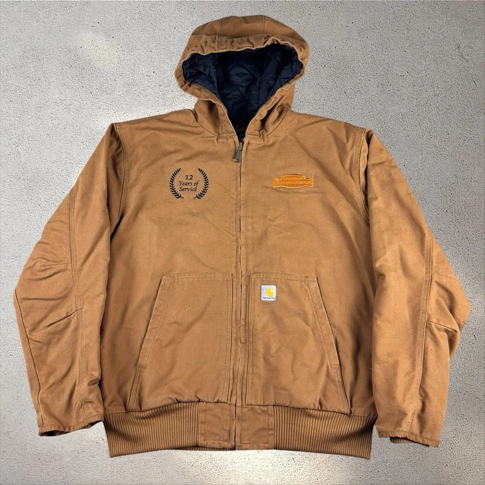 Vintage Y2K Carhartt J130 Jacket Brown Hooded Quilt Lined Sz XL